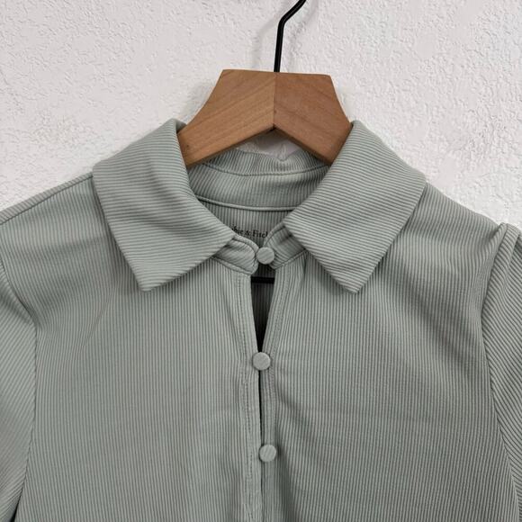 Abercrombie & Fitch Seamless Rib Button Down Polo Shirt Sea Moss Green Grey M - Picture 4 of 9
